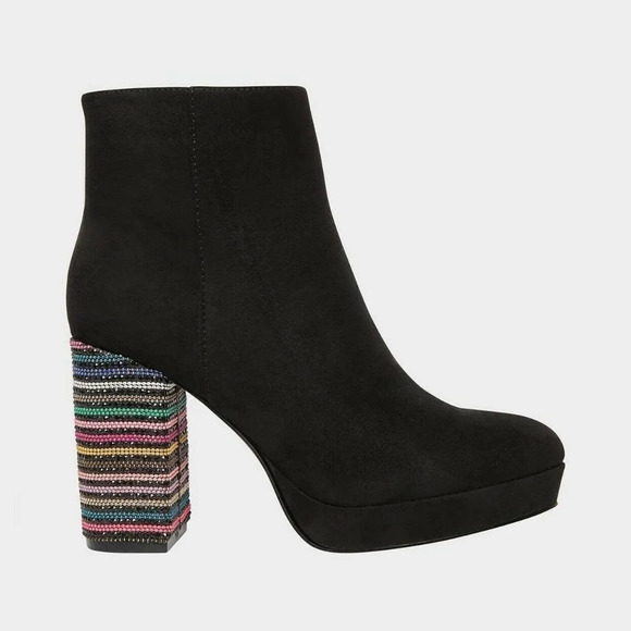 Betsey Johnson Women's Embellished Heel Ankle Booties Downie‎ 6.5 Suede Black - Picture 1 of 14